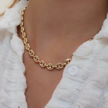 Gold Puffy Mariner Link Necklace